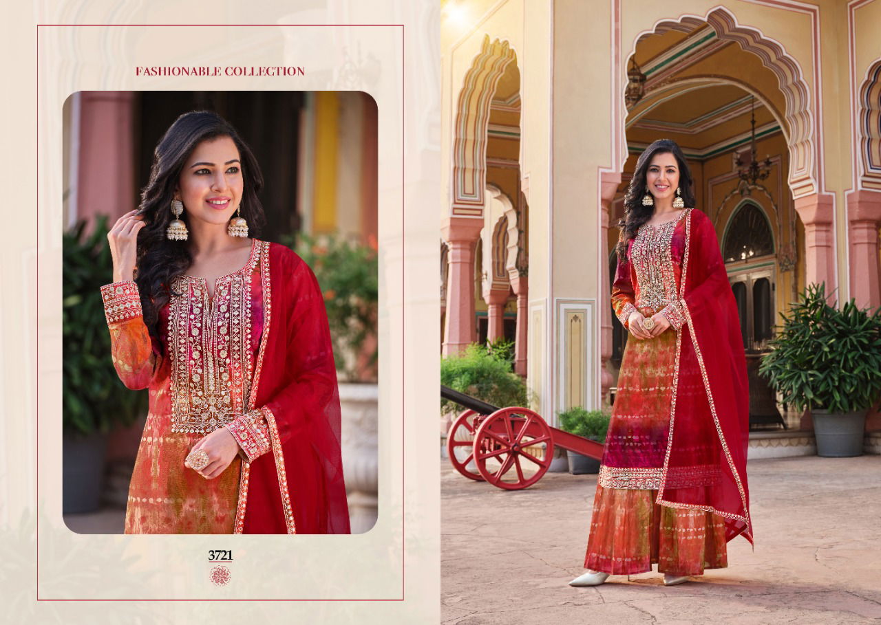 Rangoon Shiddat Trending Fancy Festive Wear Heavy Kurti Sharara With Dupatta Collection